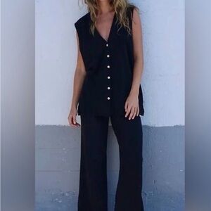 NWOT Free People FP Beach black Stockton button up sweater vest pants 2pc set